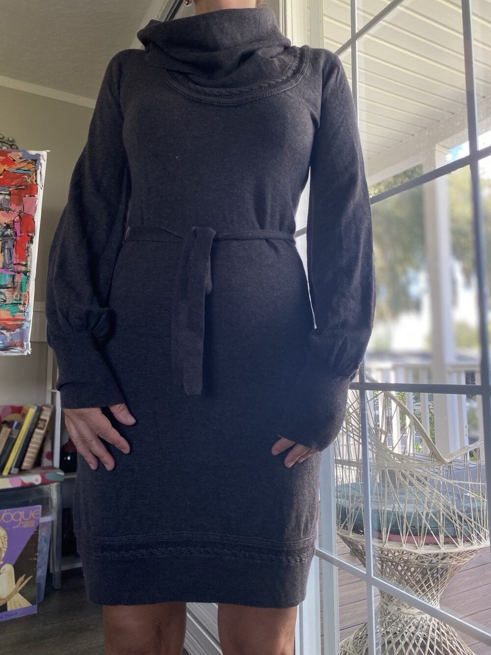 Pinko Gray Knit Wool Blend Long Sleeve Midi Dress Size M